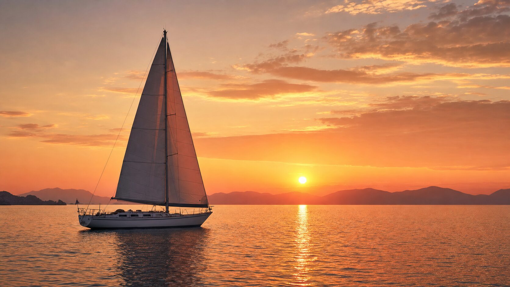 Sailboat at sunset on the Mediterranean